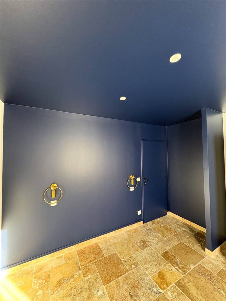 Entrée peinte en bleu nuit, murs et plafond